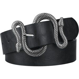 ⚡Black Buckl Snake Belt for Women Faux Leather Fashion Belt for Jeans and Dresse